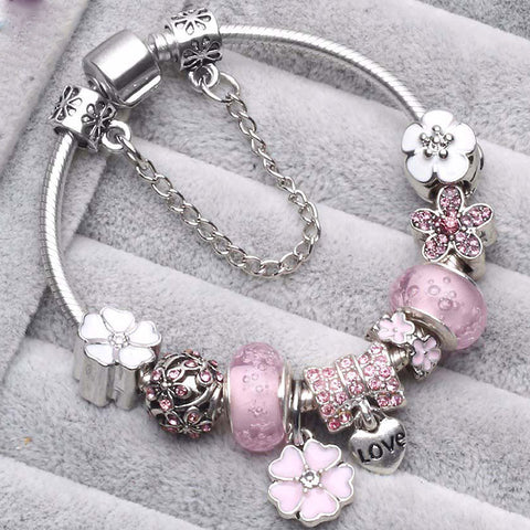 Dropshipping Vintage Silver Color Charms Bracelets for Women DIY Crystal Beads Pandora Bracelets Women Pulseira Jewelry